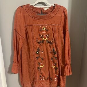 Orange Embroidered Boho Babydoll Dress